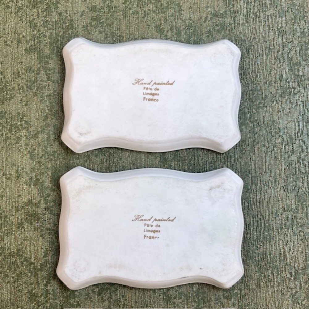 Vintage Limoges France Gold Hand Painted Floral Porcelain Ashtrays Set of 2 - Picture 2 of 5